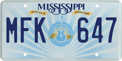 MS license plate MFK647