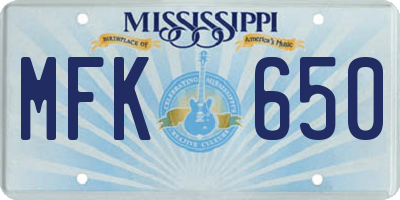 MS license plate MFK650