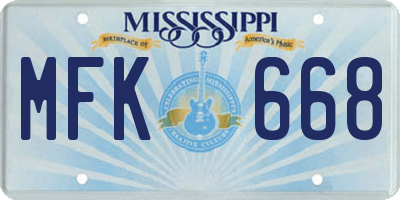 MS license plate MFK668