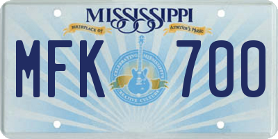 MS license plate MFK700