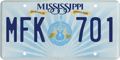 MS license plate MFK701