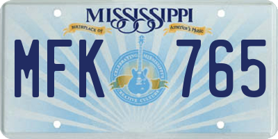 MS license plate MFK765