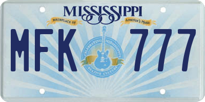 MS license plate MFK777