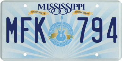 MS license plate MFK794
