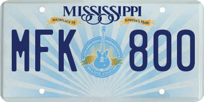 MS license plate MFK800