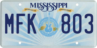 MS license plate MFK803