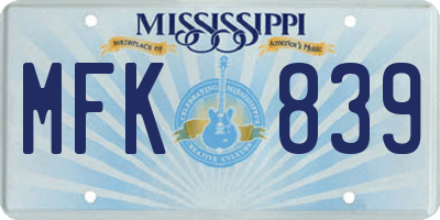 MS license plate MFK839