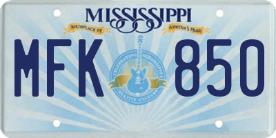 MS license plate MFK850