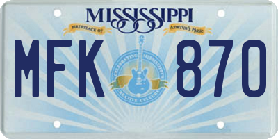MS license plate MFK870