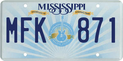 MS license plate MFK871