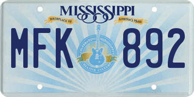 MS license plate MFK892