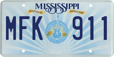 MS license plate MFK911