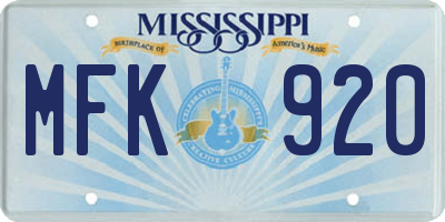 MS license plate MFK920