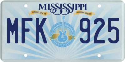 MS license plate MFK925