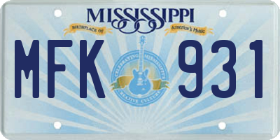 MS license plate MFK931