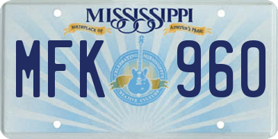 MS license plate MFK960