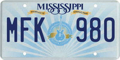 MS license plate MFK980