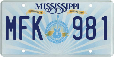 MS license plate MFK981