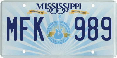 MS license plate MFK989