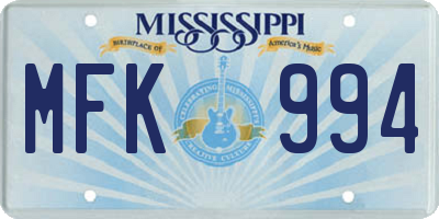 MS license plate MFK994
