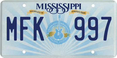 MS license plate MFK997