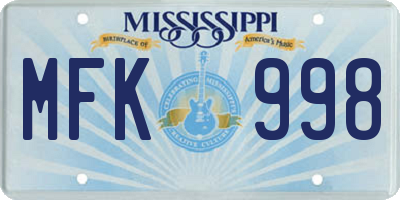 MS license plate MFK998