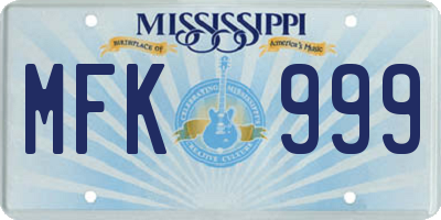 MS license plate MFK999