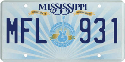 MS license plate MFL931