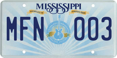 MS license plate MFN003