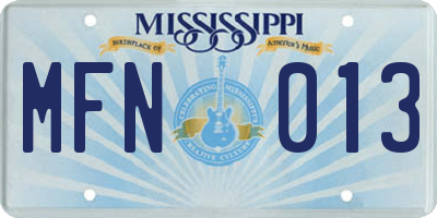 MS license plate MFN013
