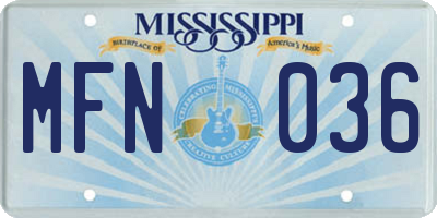 MS license plate MFN036