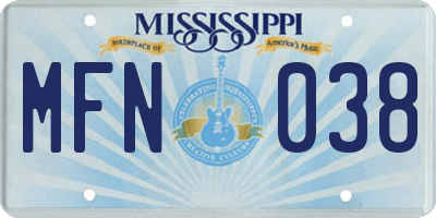 MS license plate MFN038