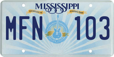 MS license plate MFN103
