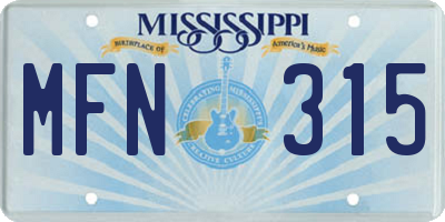 MS license plate MFN315