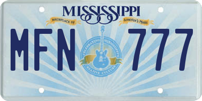 MS license plate MFN777