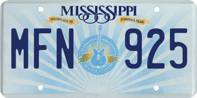 MS license plate MFN925