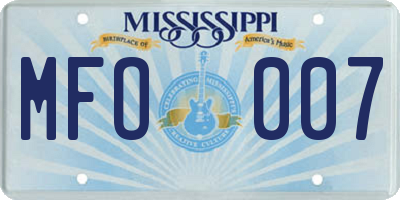 MS license plate MFO007