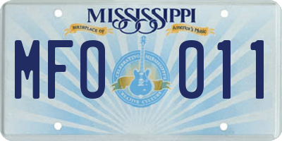 MS license plate MFO011