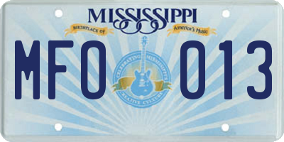 MS license plate MFO013