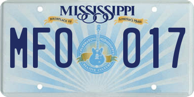 MS license plate MFO017
