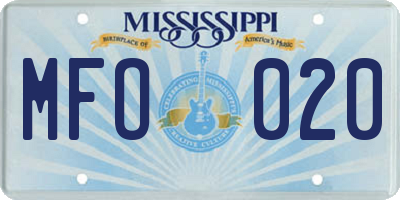 MS license plate MFO020