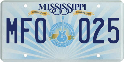 MS license plate MFO025