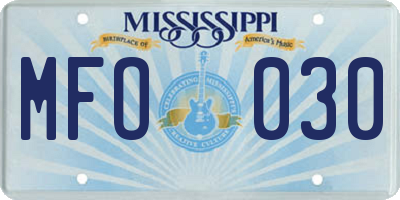 MS license plate MFO030