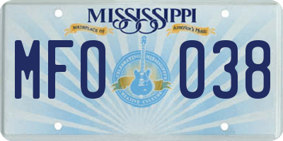 MS license plate MFO038