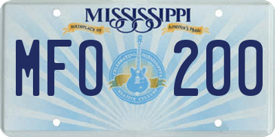 MS license plate MFO200