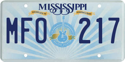 MS license plate MFO217