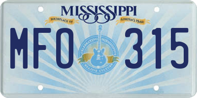 MS license plate MFO315