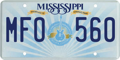 MS license plate MFO560