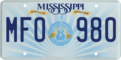 MS license plate MFO980