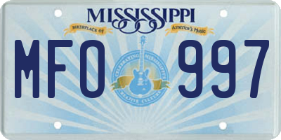 MS license plate MFO997